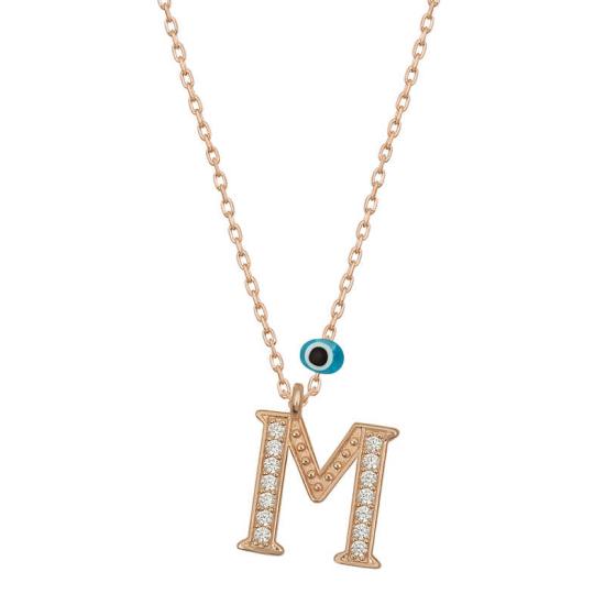 Silver Evil Eye Rose Letter M Women’s Necklace