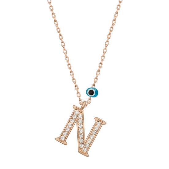 Silver Evil Eye Rose Letter N Women’s Necklace
