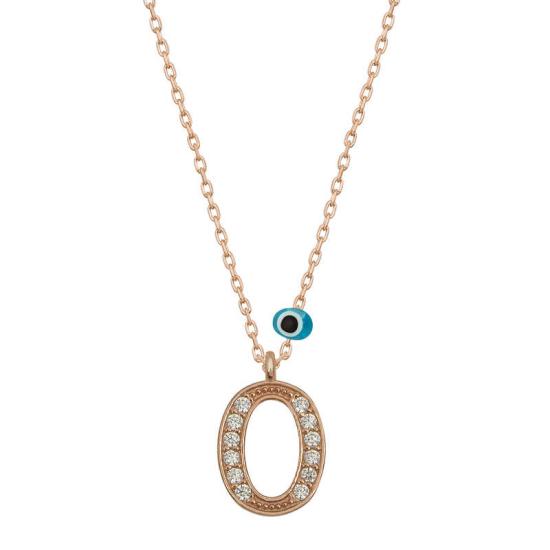 Silver Evil Eye Rose Letter O Women’s Necklace