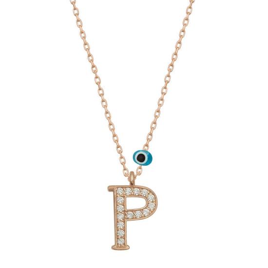 Silver Evil Eye Rose Letter P Women’s Necklace
