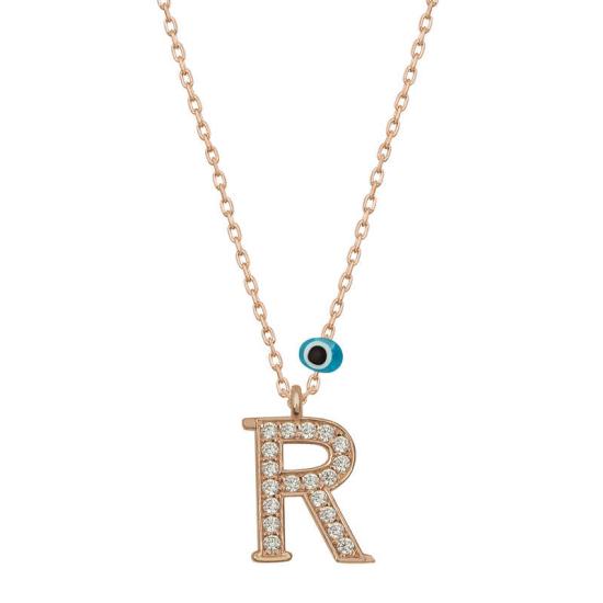 Silver Evil Eye Rose Letter R Women’s Necklace