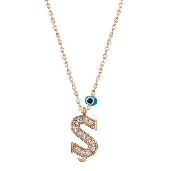 Silver Evil Eye Rose Letter S Women’s Necklace