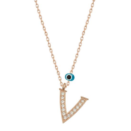 Silver Evil Eye Rose V Letter Women’s Necklace