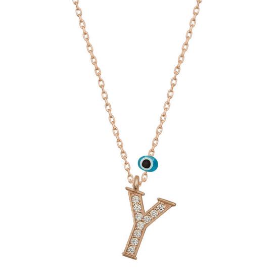Silver Evil Eye Rose Letter Y Women’s Necklace