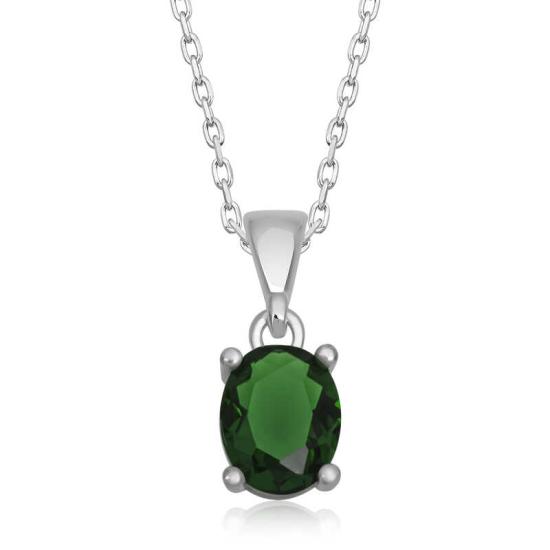Silver Green Crystal Oval Stone Women’s Necklace