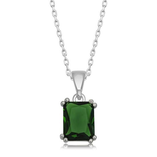 Silver Green Zircon Baguette Stone Women’s Necklace