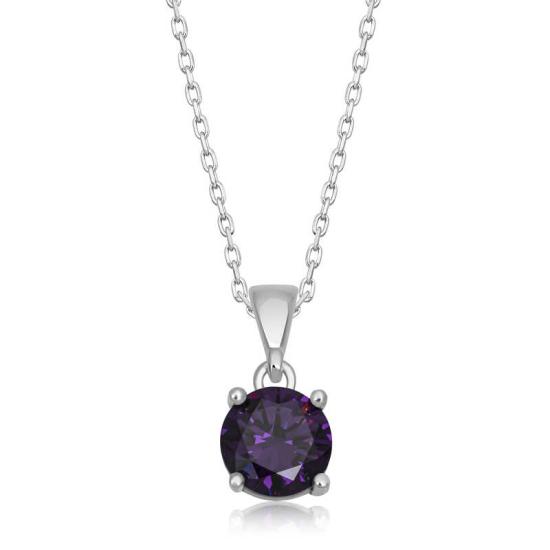 Silver Purple Crystal Round Stone Women’s Necklace