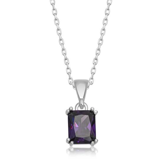 Silver Purple Baguette Stone Women’s Necklace