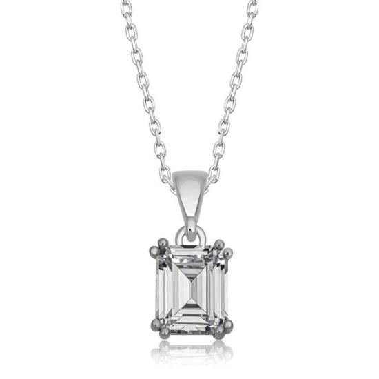 Silver Baguette Zircon Stone Women’s Necklace
