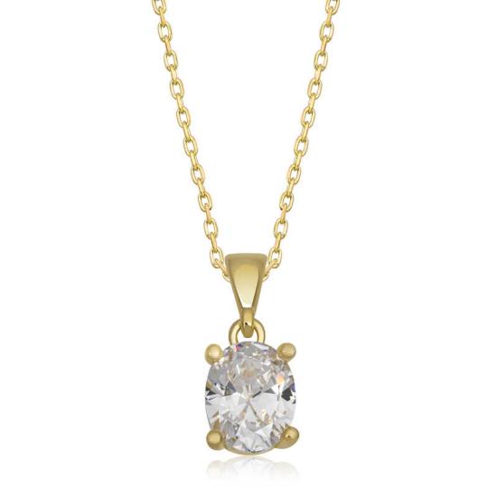 Silver Gold Oval Zircon Stone Women’s Necklace