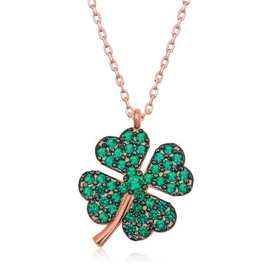 Silver Rose Four Leaf Clover Women’s Necklace