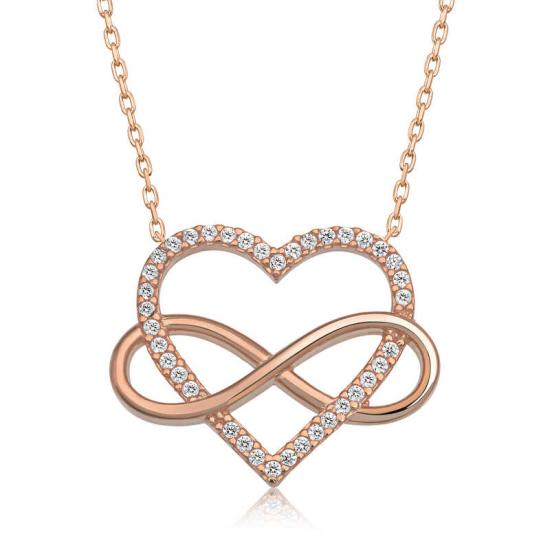 Silver Rose Heart Infinity Women’s Necklace