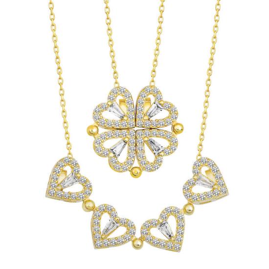 Silver Gold Heart Openable Clover Women’s Necklace