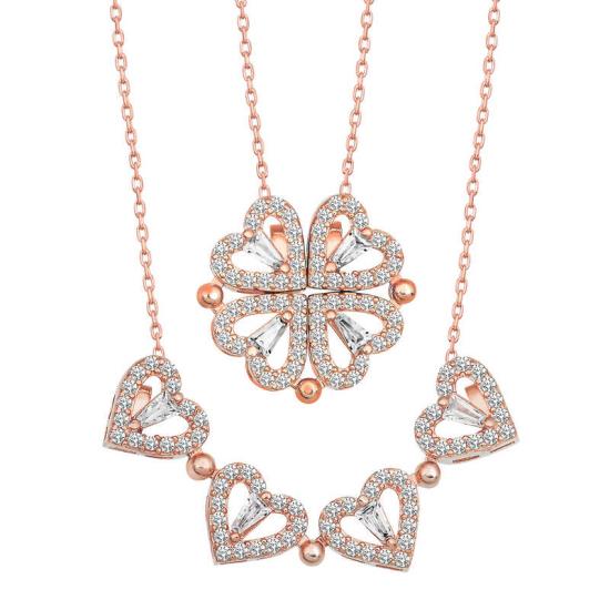 Silver Rose Heart Openable Clover Women’s Necklace