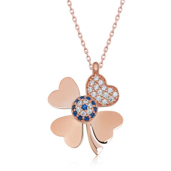 Silver Rose Evil Eye Four Leaf Clover Women’s Necklace
