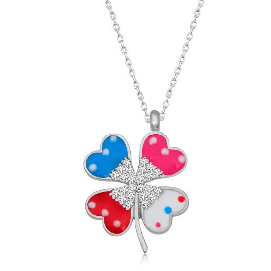 Silver Colored Stone Clover Women’s Necklace