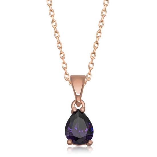 Silver Rose Purple Drop Stone Women’s Necklace