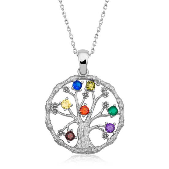 Silver Color Stone Tree of Life Women’s Necklace