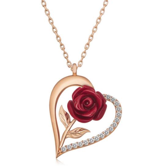 Silver Rose Heart Red Rose Women’s Necklace