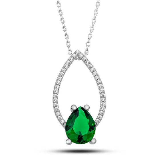 Silver Green Stone Drop Women’s Necklace