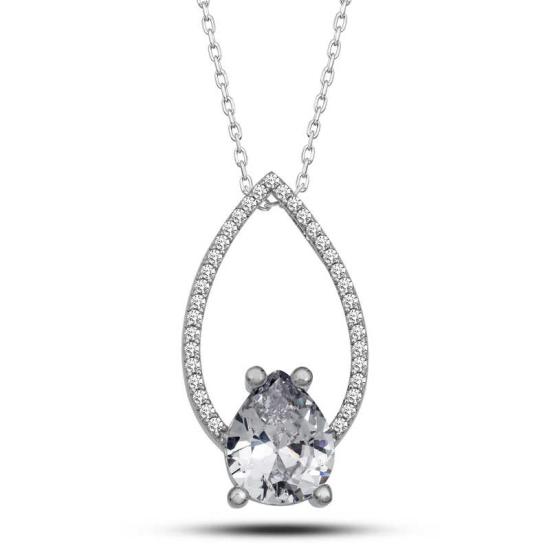 Silver White Stone Drop Women’s Necklace