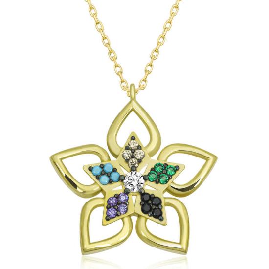 Silver Gold Color Stone Flower Women’s Necklace