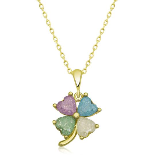Silver Gold Color Stone Heart Clover Women’s Necklace
