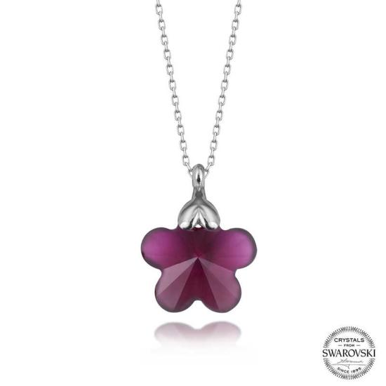 Swarovski Crystal Stone Fuchsia Daisy Silver Women’s Necklace