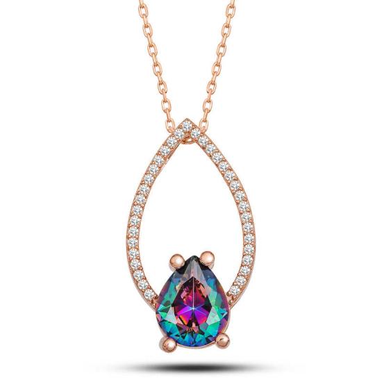 Silver Rose Mystic Topaz Stone Drop Women’s Necklace