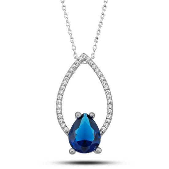 Silver Blue Stone Drop Women’s Necklace