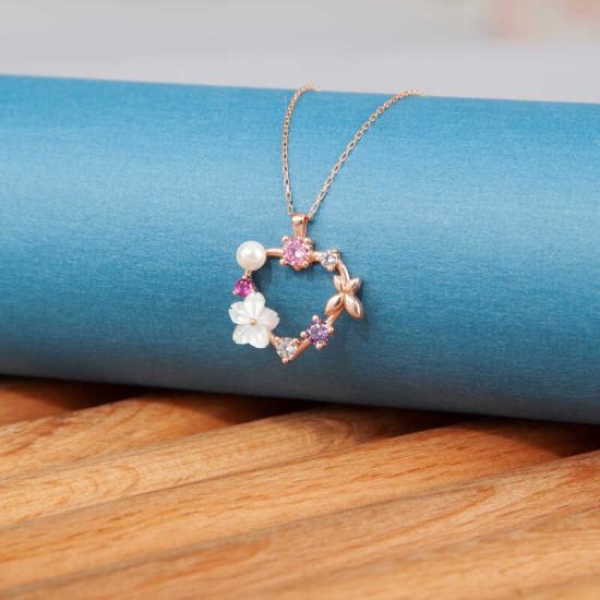 Silver Rose Magnolia Flower Butterfly Women’s Necklace