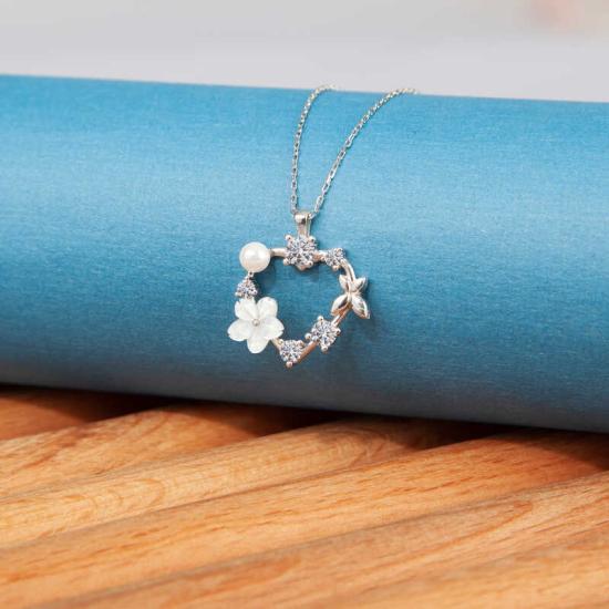 Silver Heart Magnolia Flower Butterfly Women’s Necklace