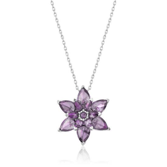 Silver Purple Lotus Flower Women’s Necklace
