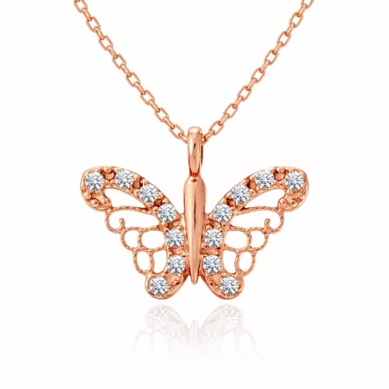 Gümüş Rose Kelebek Kadın Kolye