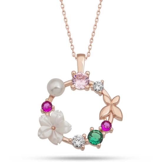 Silver Rose Magnolia Flower Butterfly Women’s Necklace