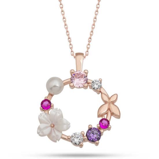 Silver Rose Magnolia Flower Butterfly Women’s Necklace