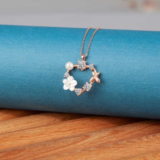 Silver Rose Heart Magnolia Flower Butterfly Women’s Necklace