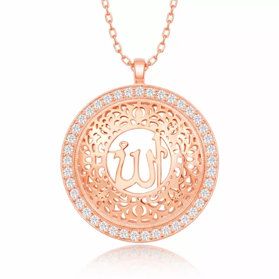 Gümüş Rose Allah Yazılı Kadın Kolye