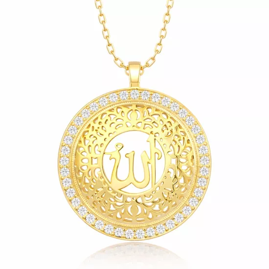 Gümüş Gold Allah Yazılı Kadın Kolye