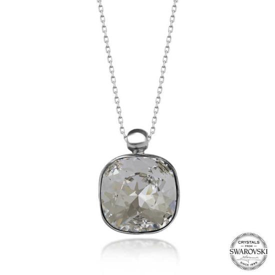 Square Silver Women’s Necklace with Swarovski Crystal Stones