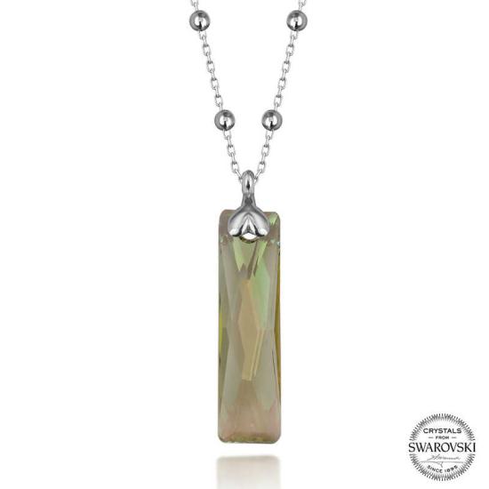 Swarovski Crystal Stone Ball Chain Baguette Silver Women’s Necklace