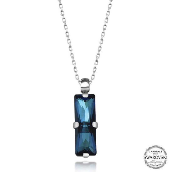 Swarovski Crystal Stone Blue Baguette Silver Women’s Necklace