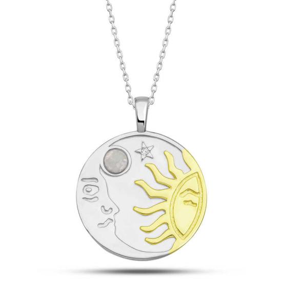 Silver Opal White Stone Moon Sun Women’s Necklace