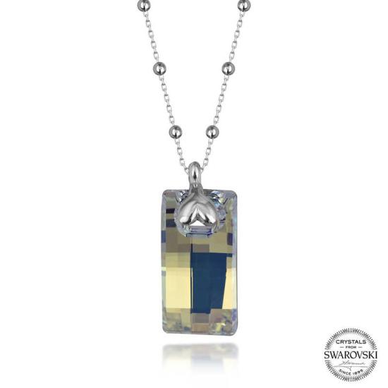 Swarovski Crystal Stone Ball Chain Baguette Silver Women’s Necklace