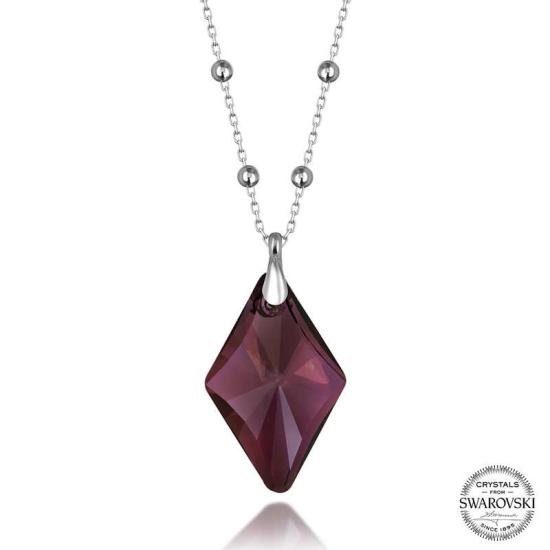 Swarovski Crystal Stone Amethyst Ball Chain Silver Women’s Necklace