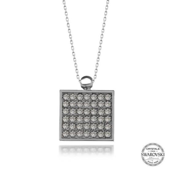 Square Silver Women’s Necklace with Swarovski Crystal Stones