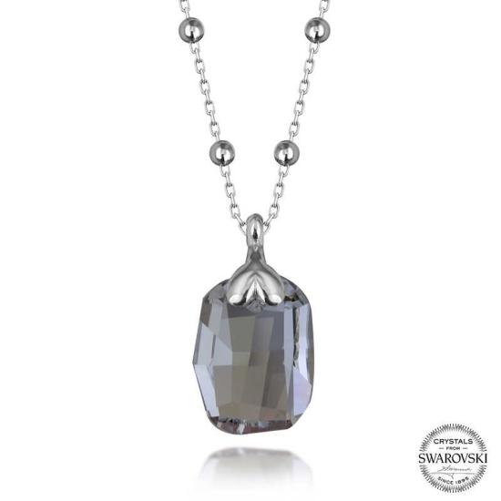 Swarovski Crystal Stone Ball Chain Baguette Silver Women’s Necklace