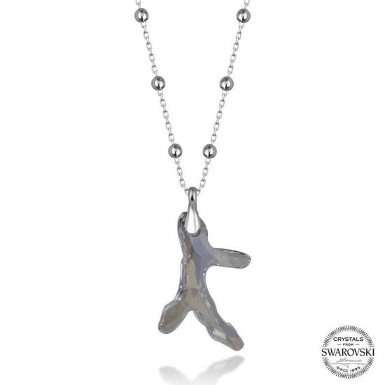 Swarovski Crystal Stone Ball Chain Coral Silver Women’s Necklace