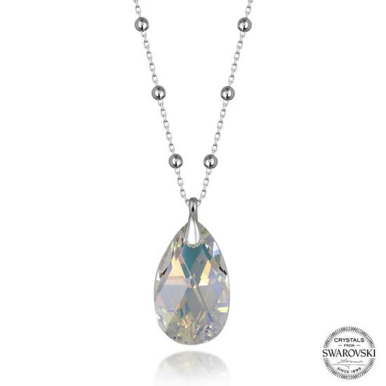 Swarovski Crystal Stone Ball Chain Drop Silver Women’s Necklace