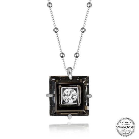 Swarovski Crystal Stone Ball Chain Black Diamond Silver Women’s Necklace